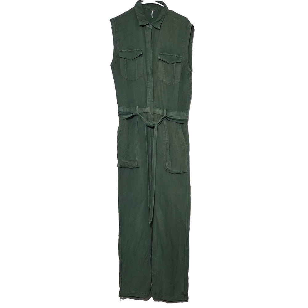 YFB Young Fabulous & Broke Sage Green Linen Blend Sleeveless Jumpsuit Size M